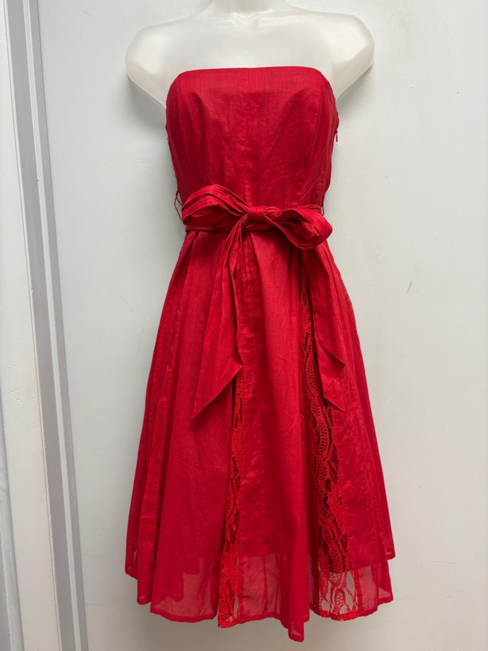 Moulinette Soeurs Red Strapless Lace Panel Dress Size 0 Anthropologie